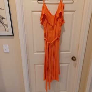 Torrid Beautiful Coral Textured Cold Shoulder Self Tie Midi Dress Size 26w